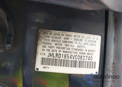 1997 Honda Cr-V из США, поврежденный, VIN JHLRD1854VC062740